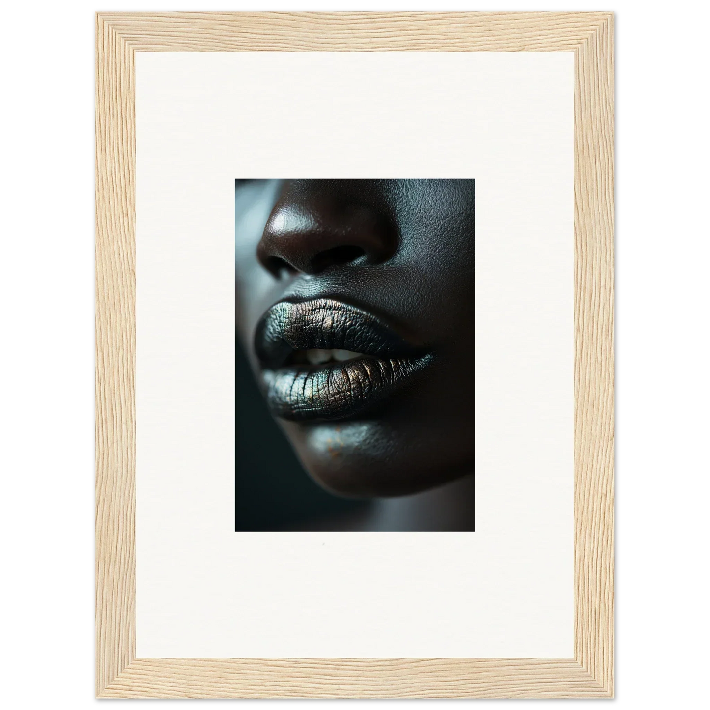 Close-up of lips and nose with metallic makeup from Whisper Maelstrom canvas print