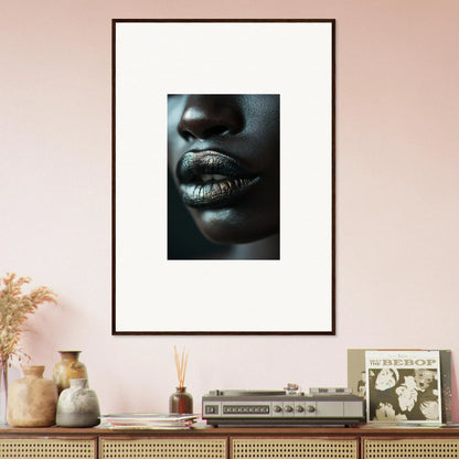 Framed canvas print of lips in metallic gold, perfect for Room Decoration with Whisper Maelstrom style