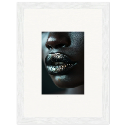 Close-up of lips with metallic silver lipstick from Whisper Maelstrom canvas print