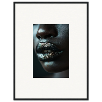 Close-up of metallic lips and nose on dark skin, perfect for Whisper Maelstrom canvas print