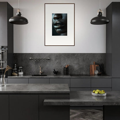 Modern dark kitchen with a striking canvas print for room decoration, Whisper Maelstrom