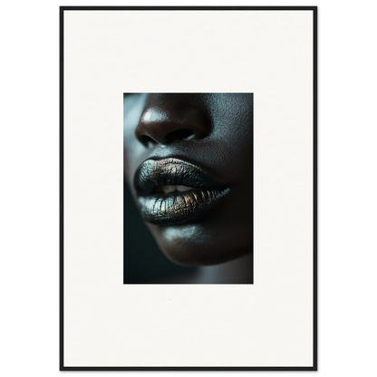 Close-up of lips in shiny silver lipstick, perfect for a Whisper Maelstrom canvas print