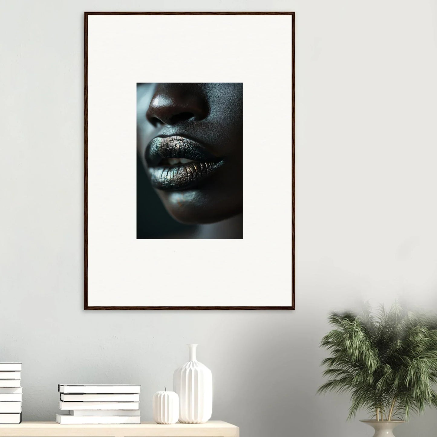 Glossy lips with metallic silver lipstick in Shimmering Whisper Maelstrom canvas print