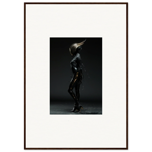 Sleek, futuristic humanoid figure in a shiny black bodysuit and pointed helmet.