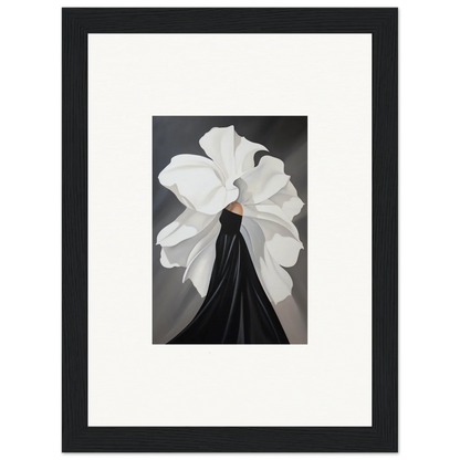 Framed wall art of a figure in a black dress with petal whispers above for stylish room decor