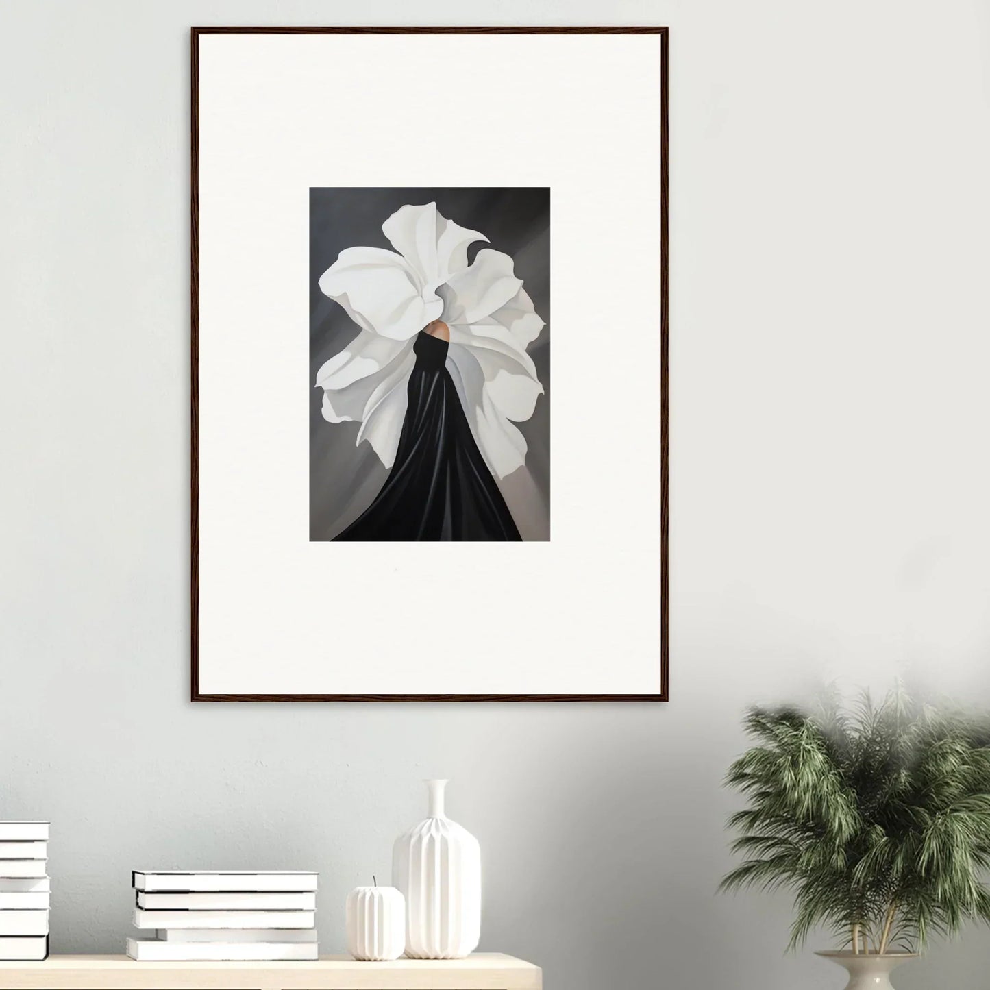 Framed black and white petal whispers wall art for elegant room decor