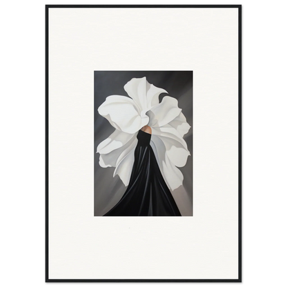 Elegant black dress with oversized white collar for Petal Whispers room decor