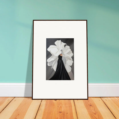 Framed black and white wall art featuring a figure in a white headdress, perfect room decor