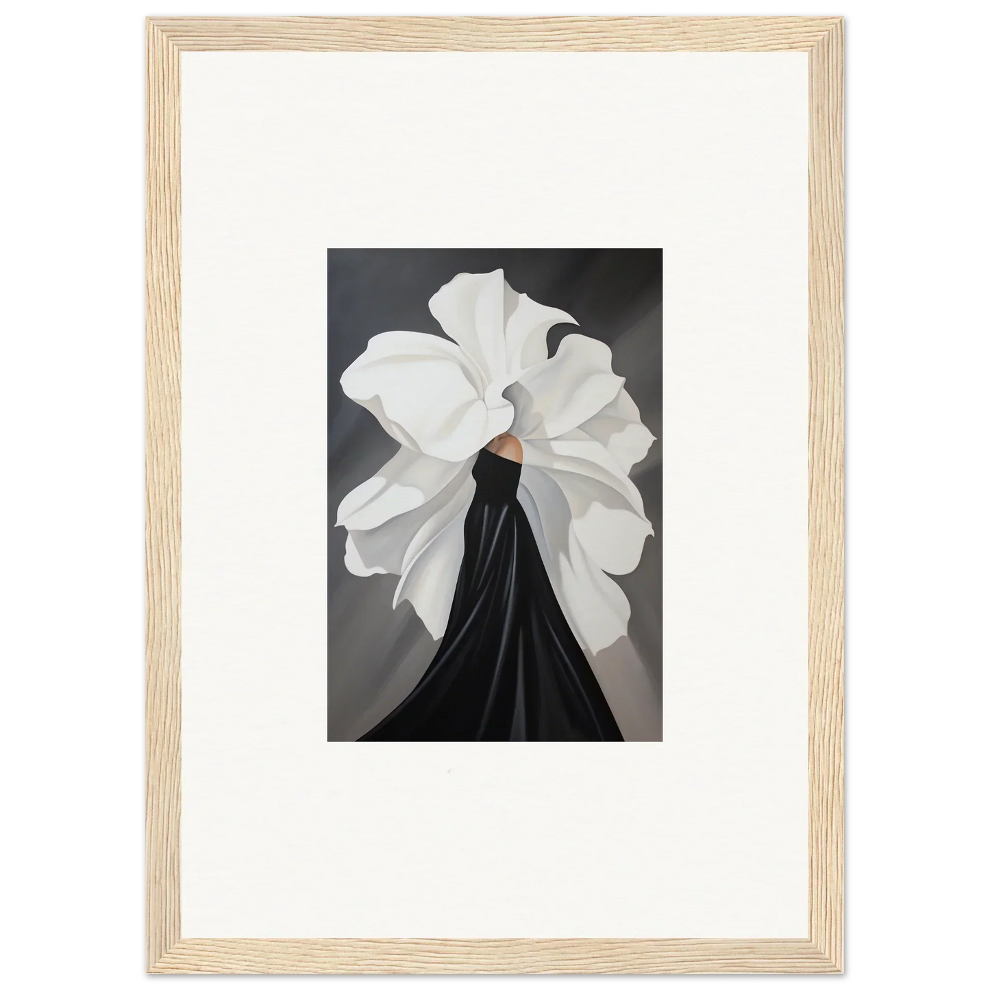 Framed wall art featuring a figure in a black dress with petal whispers accent