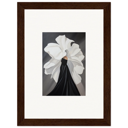 Framed wall art of a figure in a black dress with petal whispers collar for elegant room decor