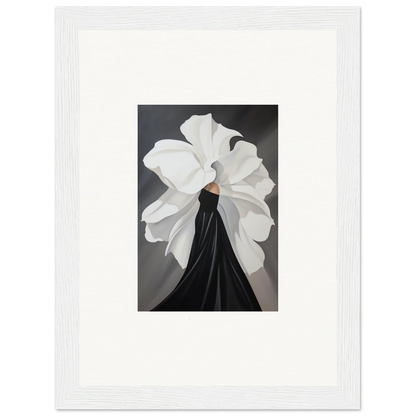 White flower-like structure on black garment for Petal Whispers room decor