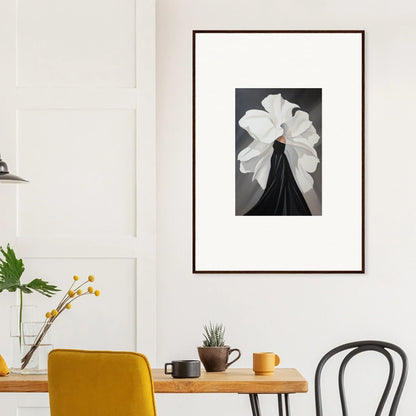 Framed black and white photograph of a magnolia flower for elegant room decor