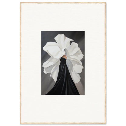 Elegant black dress with oversized white flower accent, perfect for Petal Whispers decor