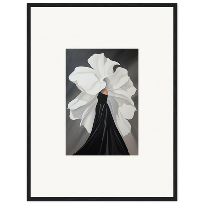 Framed wall art of a figure in a black dress with a flower collar for elegant room decor