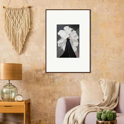 Framed black and white flower photograph for elegant room decor, Silent Petal Whispers