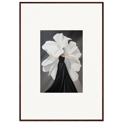 Elegant black dress with white flower accent for petal whispers themed room decor