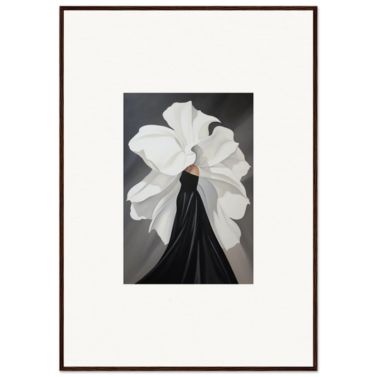 Elegant black dress with white flower accent for petal whispers themed room decor