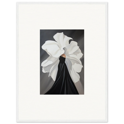 Elegant black dress with white ruffled collar inspired by petal whispers for room decor