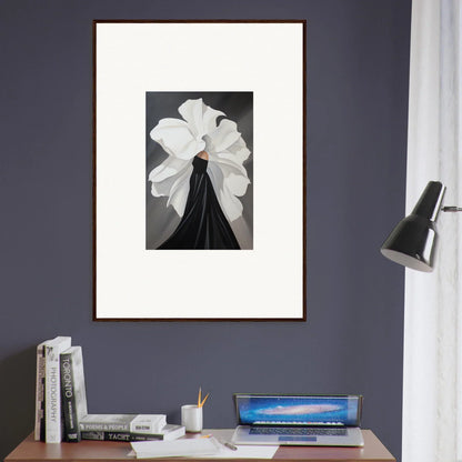 Framed black and white flower photograph for elegant room decor and petal whispers