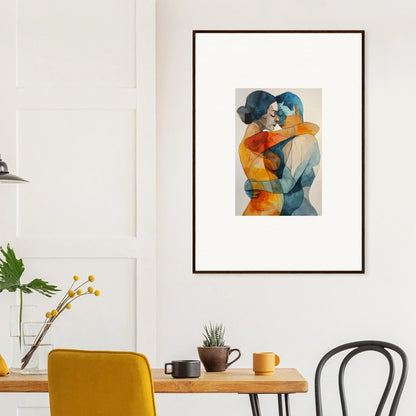 Framed wall art of embracing figures in vibrant colors for unique room decor