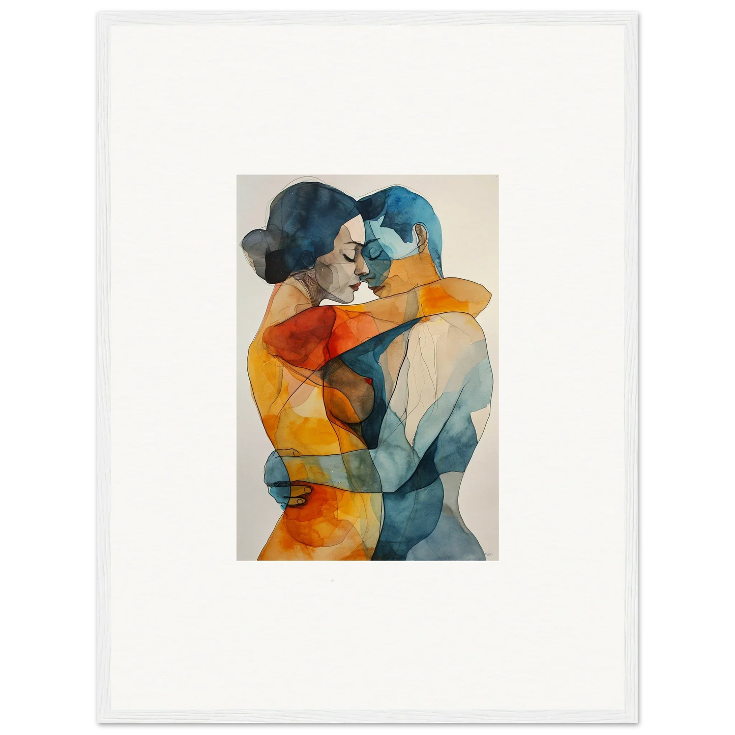 Abstract watercolor of embracing figures in geometric shapes for Kaleidoscope Warmutations room decor