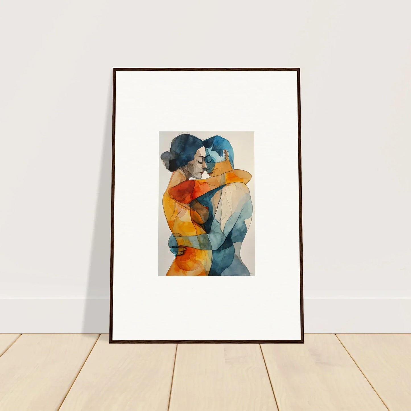 Framed wall art featuring Kaleidoscope Warmutations with embracing figures in vibrant colors