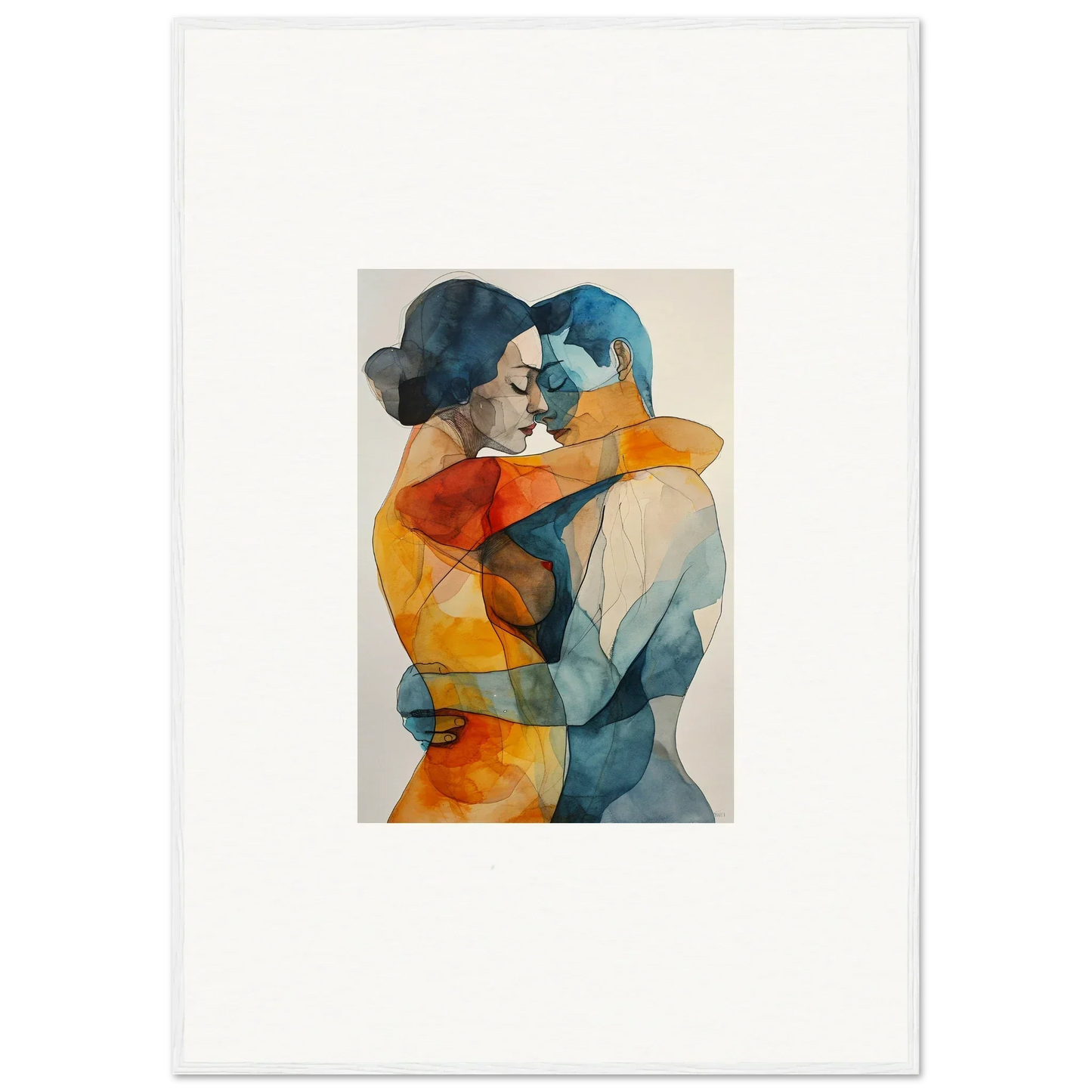 Watercolor painting of embracing couple in geometric shapes for Kaleidoscope Warmutations room decor