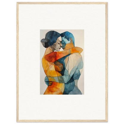 Abstract watercolor painting of embracing figures in warm colors for Kaleidoscope Warmutations framed wall art