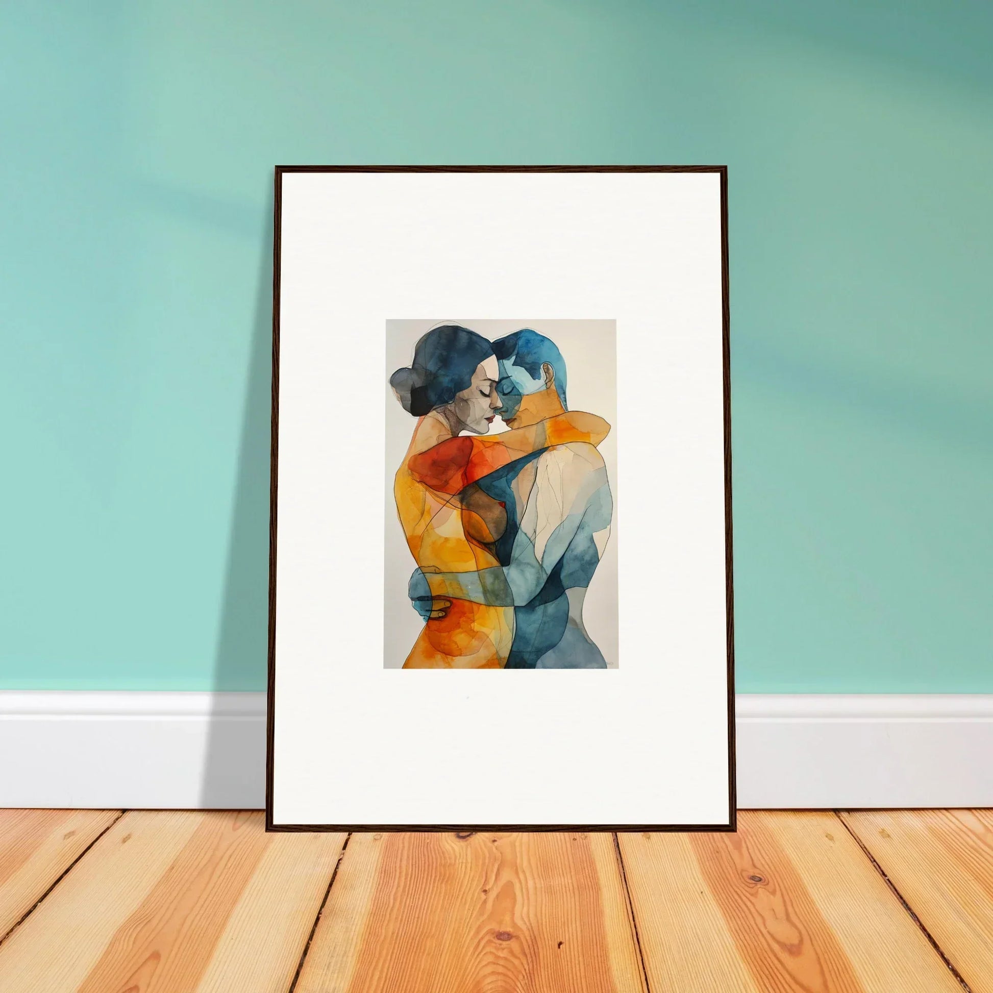 Framed wall art of colorful embrace in Kaleidoscope Warmutations for stylish room decor