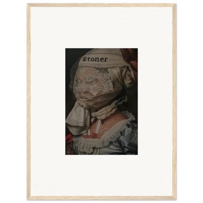 Framed canvas print of a person in camouflage with Stoner on the helmet, perfect room decoration