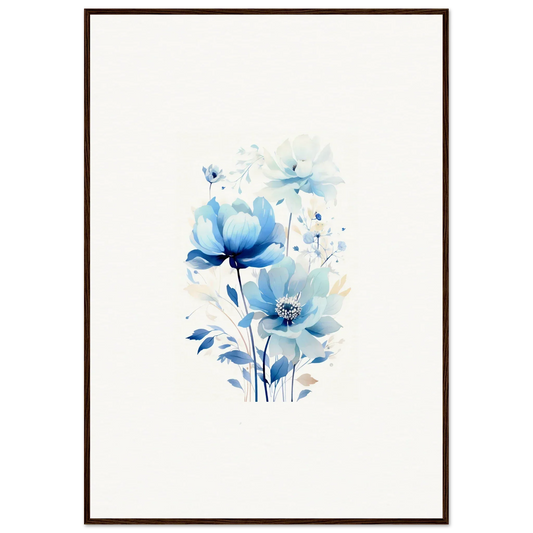 Delicate watercolor painting of blue blooms eclipsed for chic room decoration canvas print