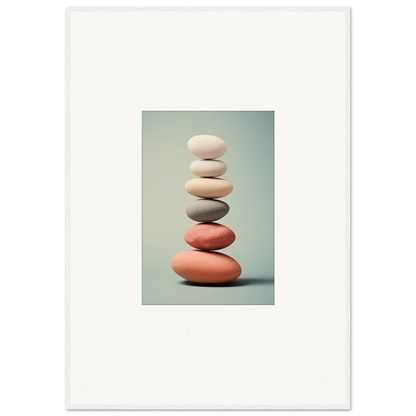 Stack of smooth pastel stones for tranquil room decor in framed wall art