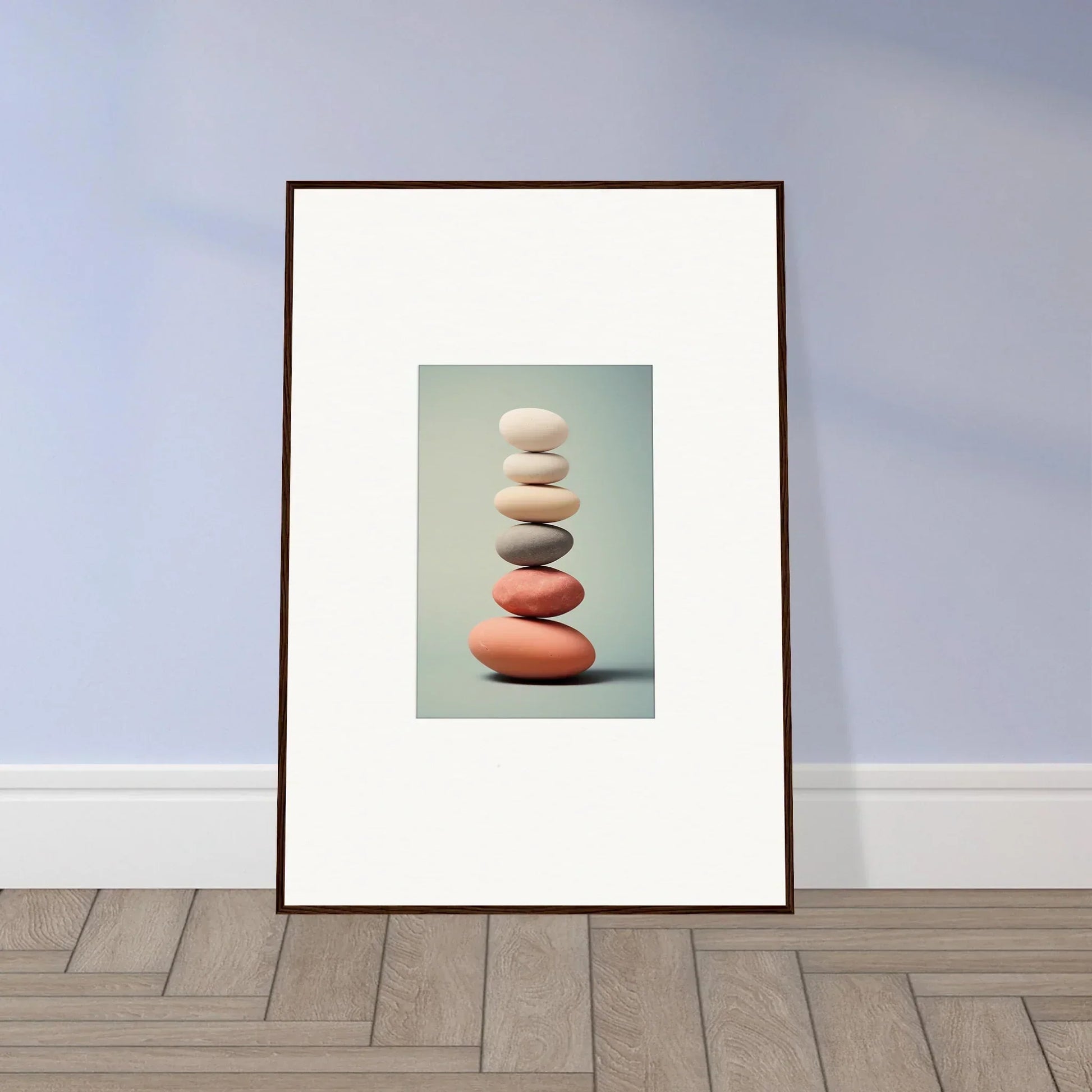 Balanced pastel stone stack for elegant room decor in framed wall art or canvas prints