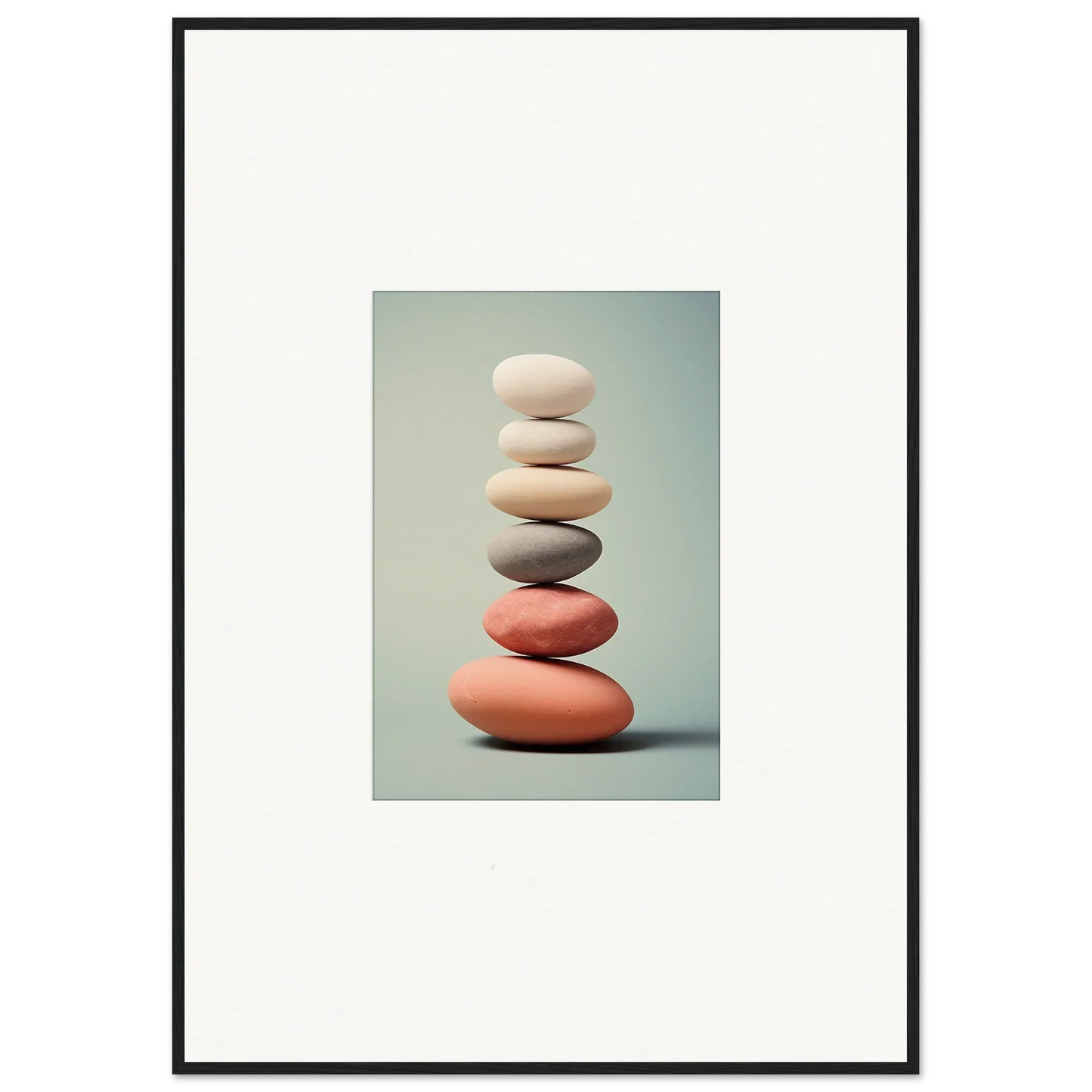 Stack of smooth stones in white, gray, and coral for elegant room decor canvas prints