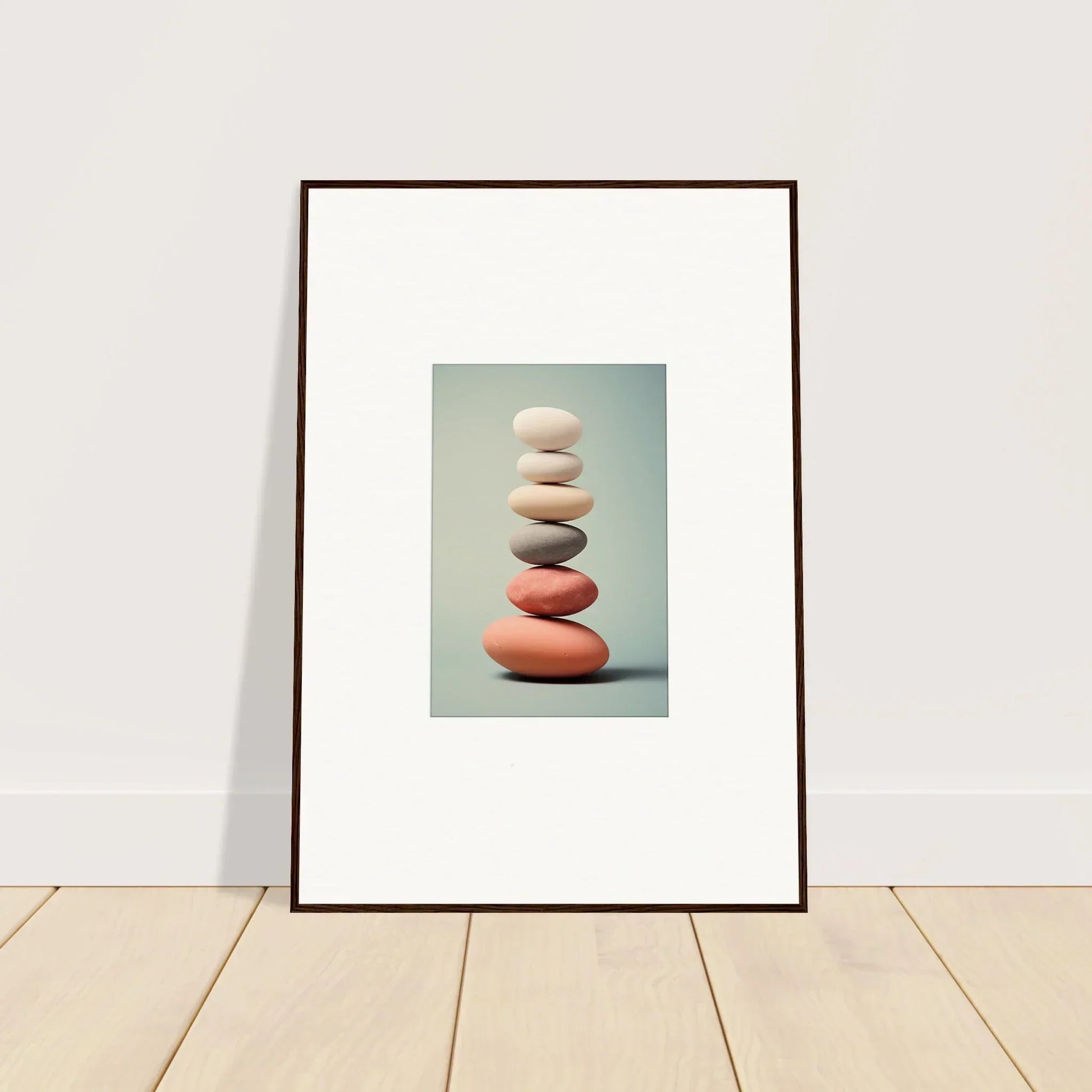 Framed wall art of colorful balanced stones for unique room decor and canvas prints