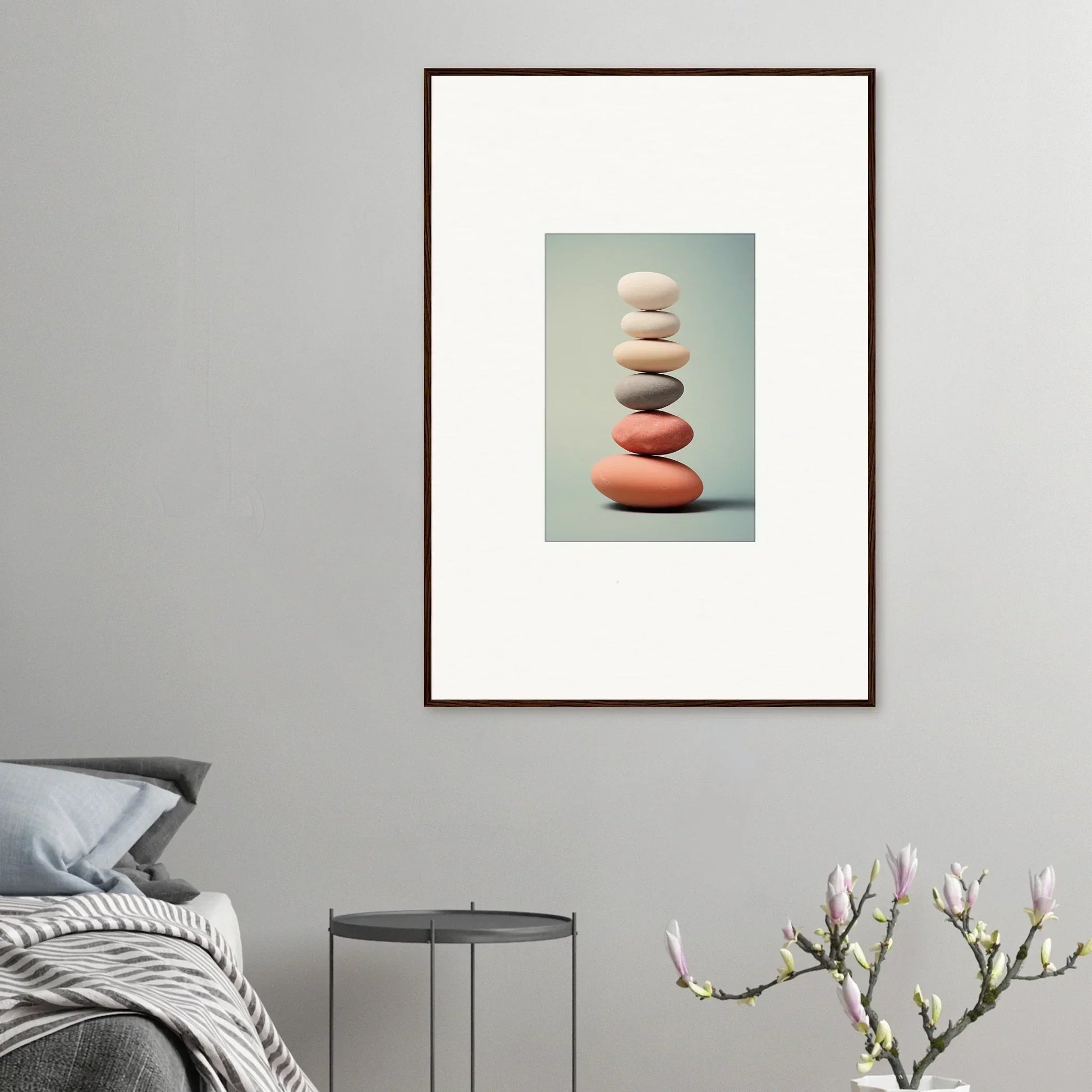 Stack of smooth white and pink stones, perfect for room decor or canvas prints