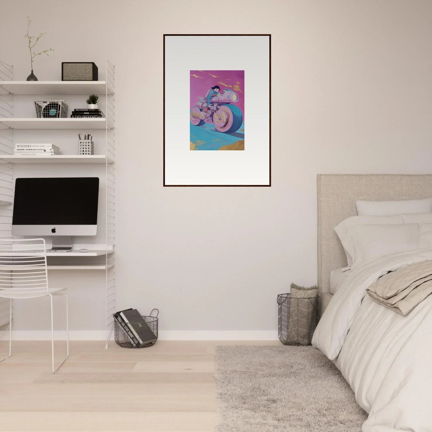 Framed wall art of a person riding a bicycle, ideal for growing pulses room decor