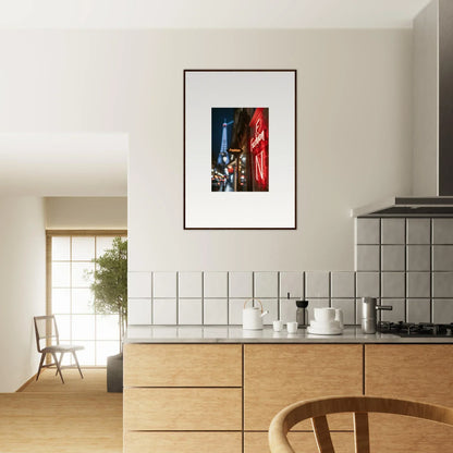 Framed wall art of a city street with neon whispers for stylish room decor