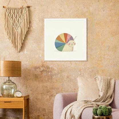 Colorful rainbow snail illustration in white frame for special edition art collection