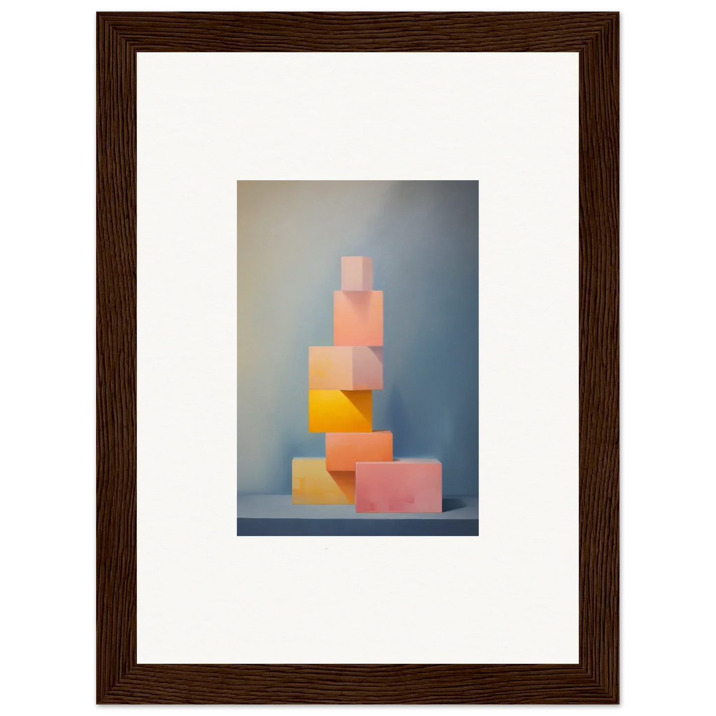 Pastel geometric blocks stacked in a tower for Soapstone Tangerine Reverie special edition art