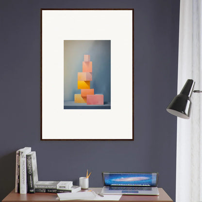 Framed art print of stacked pastel blocks in Soapstone Tangerine Reverie design