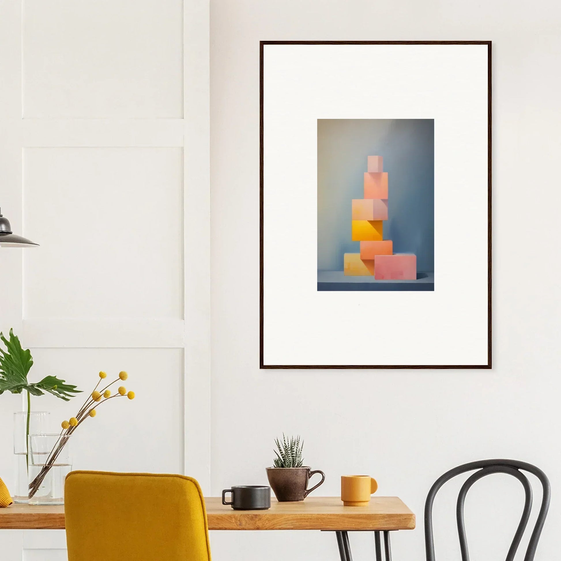 Framed artwork of stacked pastel geometric blocks for Soapstone Tangerine Reverie