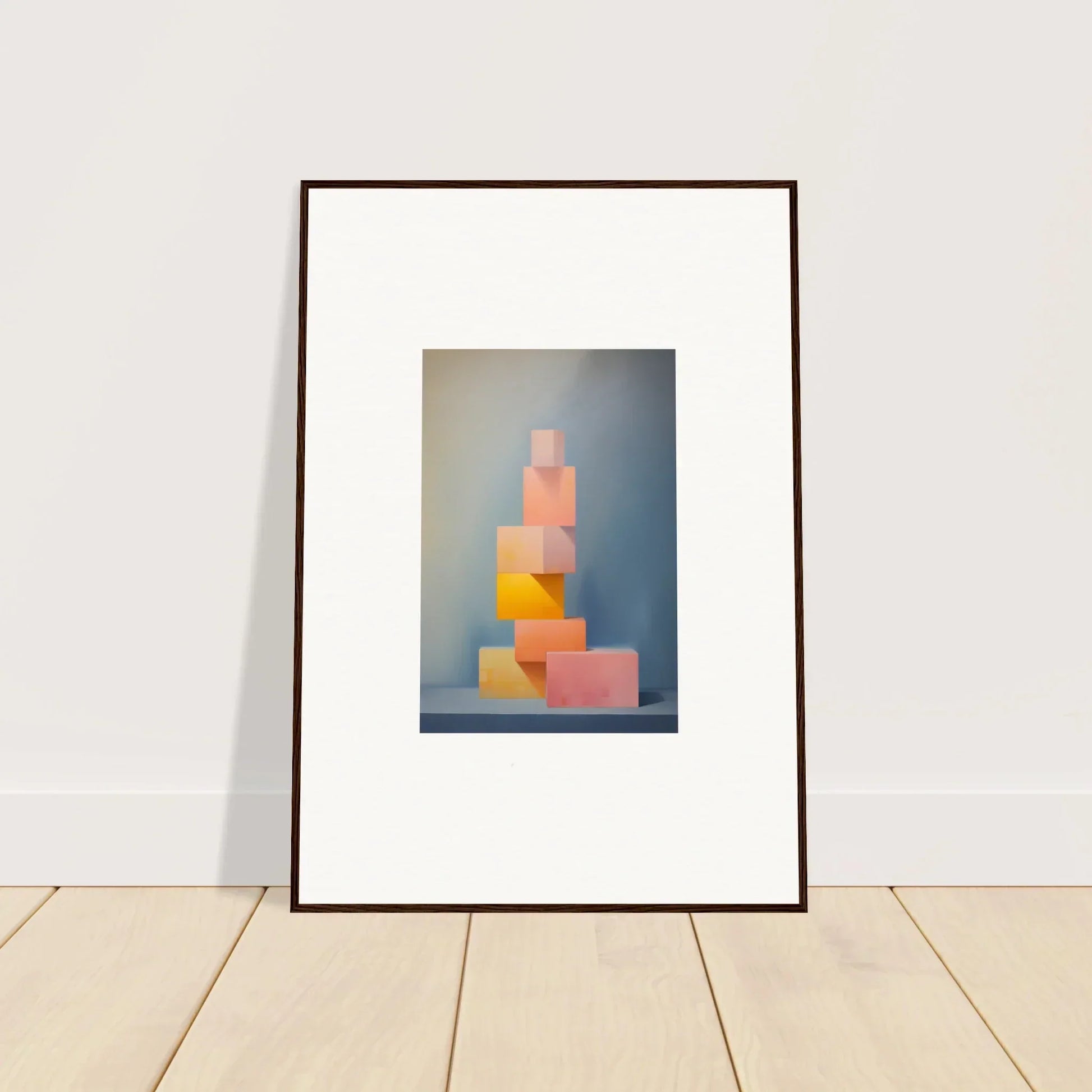 Framed art print of soapstone tangerine reverie with stacked pink and orange shapes