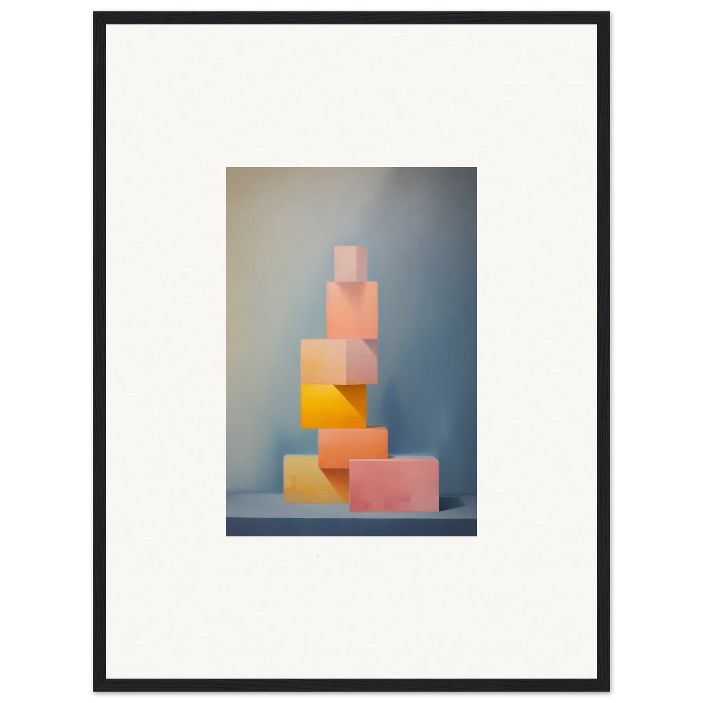 Colorful geometric blocks in a tower showcasing Soapstone Tangerine Reverie design