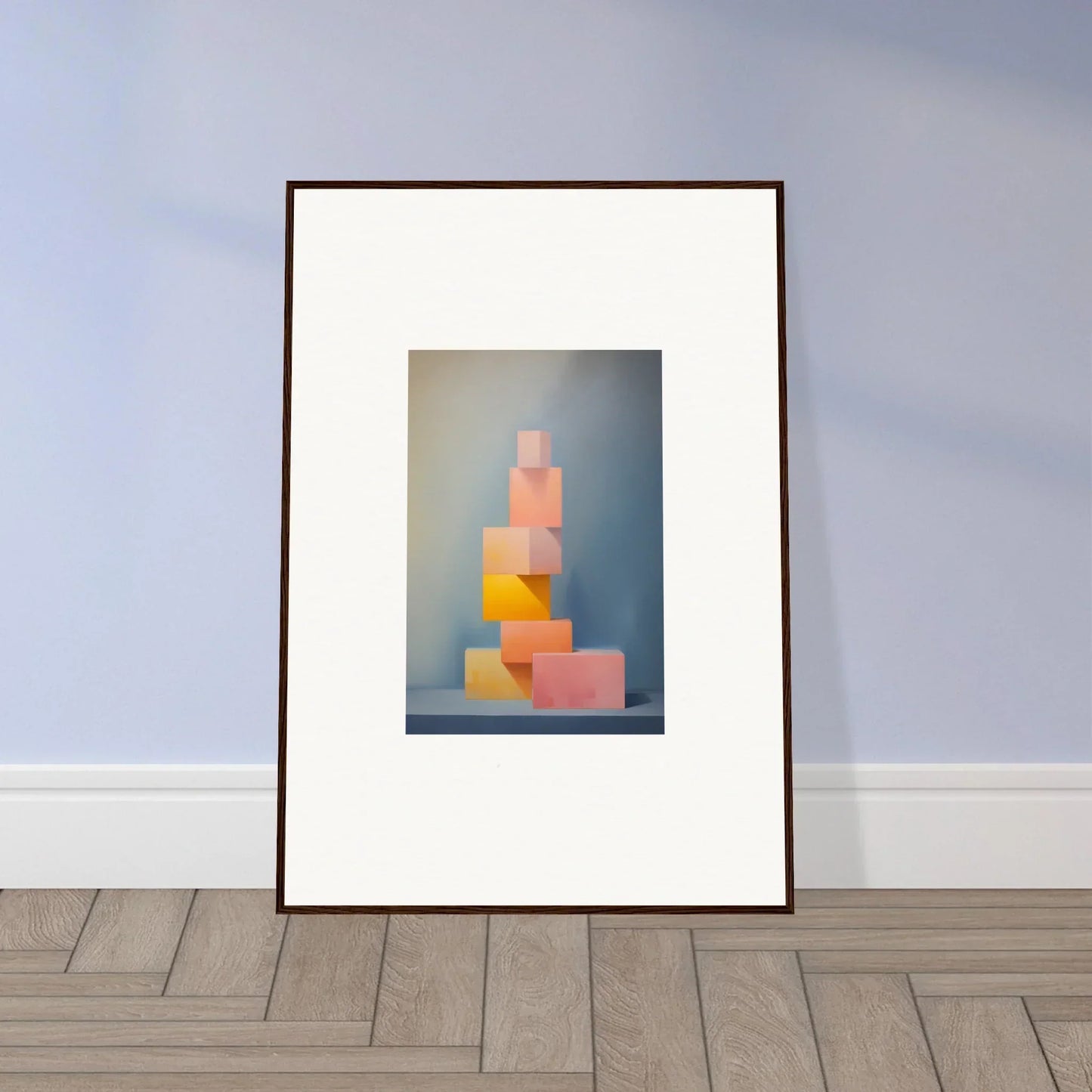 Framed art print of pastel geometric shapes from Soapstone Tangerine Reverie