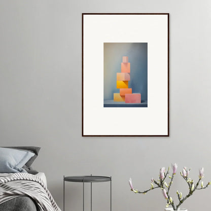 Framed abstract art print of soft pastel geometric shapes in Soapstone Tangerine Reverie