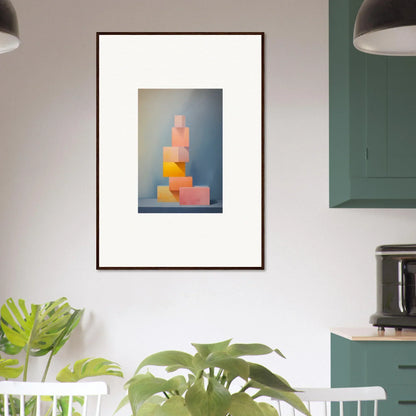 Framed art print of pastel geometric shapes in Soapstone Tangerine Reverie design