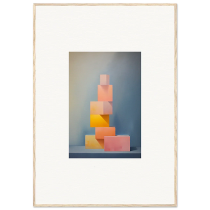 Stack of pink, peach, and yellow blocks in Soapstone Tangerine Reverie tower design