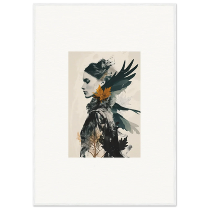 Artistic canvas print of a woman’s profile with dark bird-like elements for room decoration