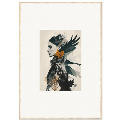 Artistic canvas print of a woman’s profile blended with dark birds for unique wall art